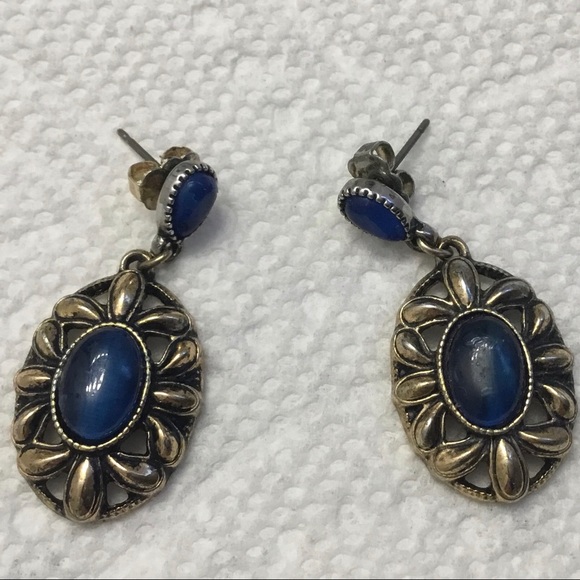Avon Jewelry - Avon Blue Cat Eye Drop Earrings Brass Pierced